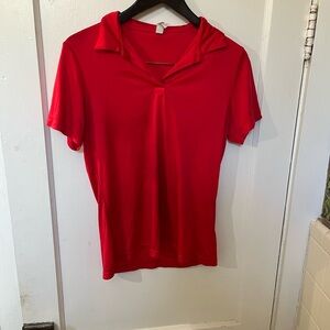 Vibrant Red Women’s V-Neck Short Sleeve Polo Shirt - Size Medium